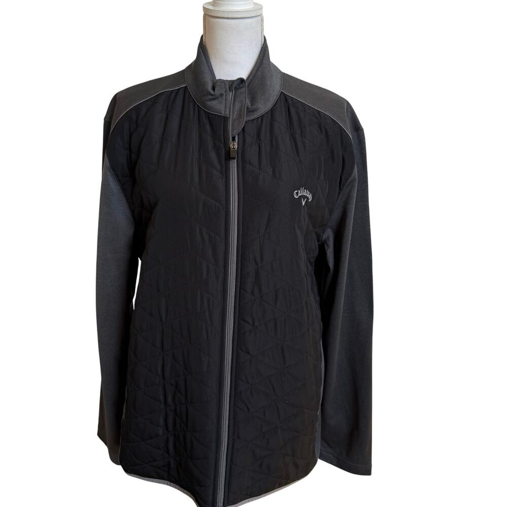 Callaway Jacket Men's Size Large Black Gray Full Zip Pockets Golf Quilted